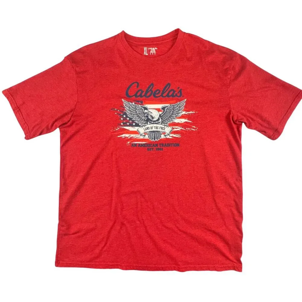 Cabelas Shirt Mens XL Red Patriotic Eagle Flag Graphic Tee Americana Outdoor Top - Picture 5 of 9